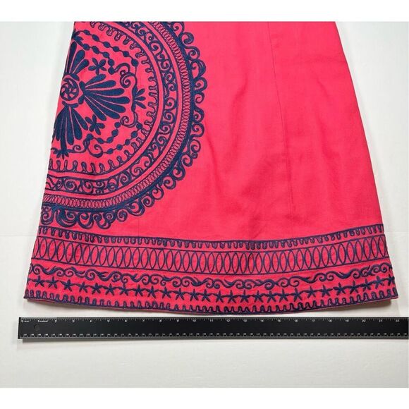 Lilly Pulitzer Strapless Bowen Dress Pink Navy Blue Embroidered Size 8 Preppy - Picture 9 of 11